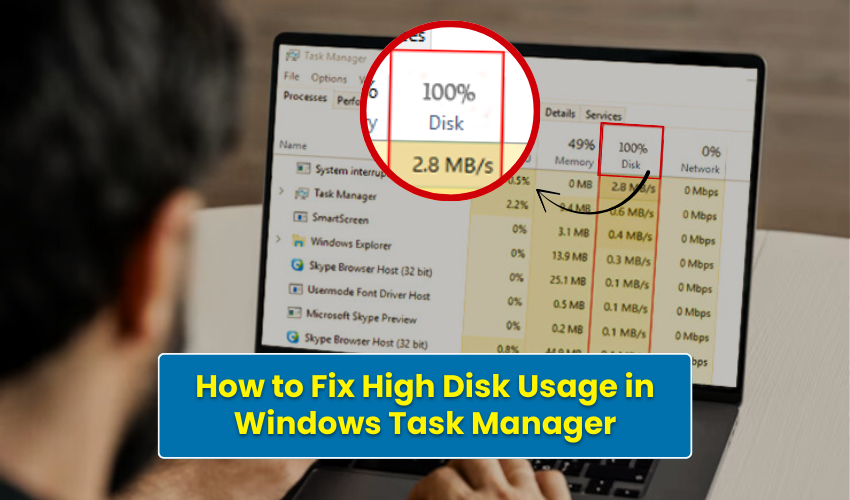 high disk usage, task manager, Windows performance