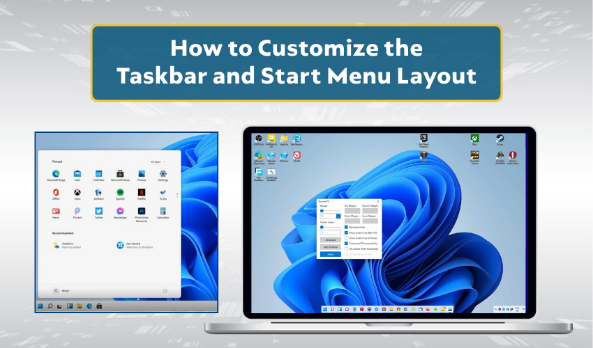taskbar layout, start menu setup, Windows interface